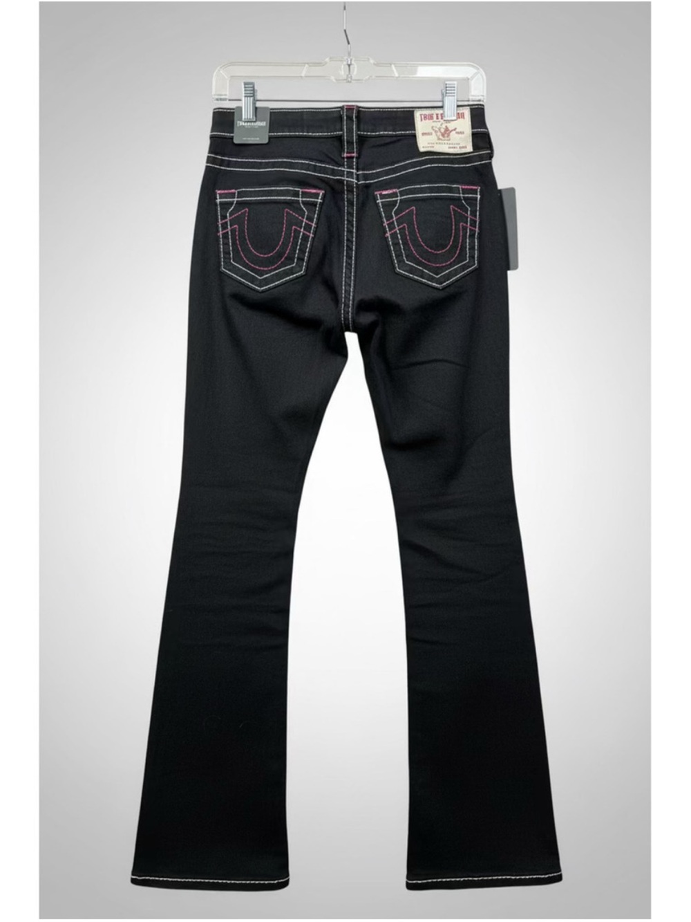 True Religion Flare MR bootcut jeans Black big T Jeans Pink Stitching size 26